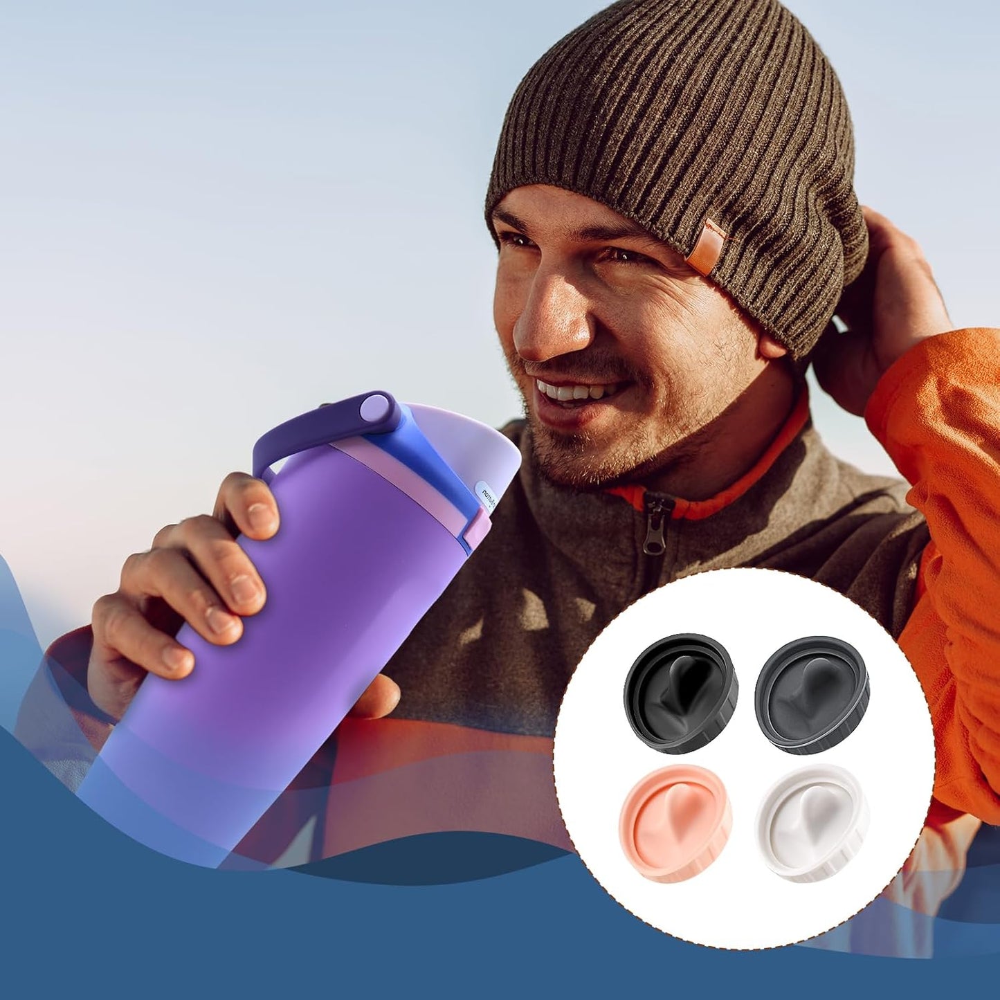 Owala | 4-Pack Replacement Stoppers for FreeSip Sway Water Bottles - BPA-Free Silicone Lids (Black, Grey, White, Light Pink)