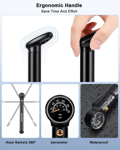 POWVINE Shock Pump for Bike,Portable Frame Pump with 300PSI,High Pressure Bike Air Fork/Shock Pump,Mini Pump Fits Presta & Schrader Valve