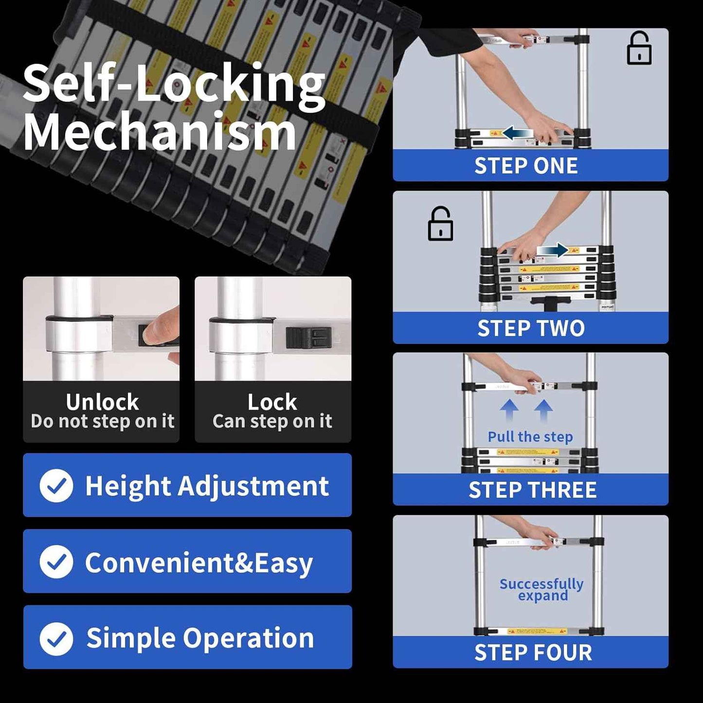 8.5 FT Telescoping Ladder - Lightweight Aluminum Extension Ladder with Stabilizers for Home & RV Travel