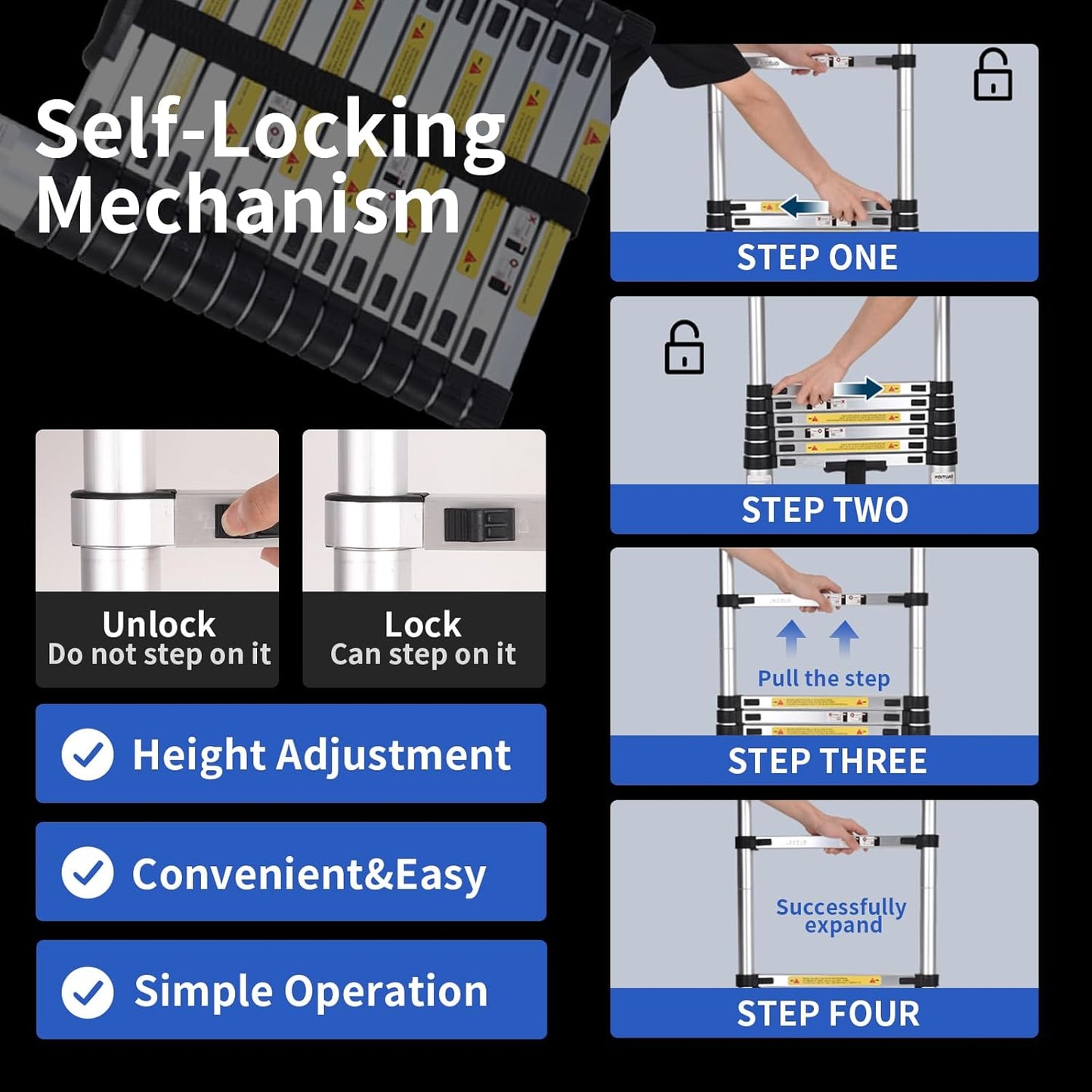 8.5 FT Telescoping Ladder - Lightweight Aluminum Extension Ladder with Stabilizers for Home & RV Travel