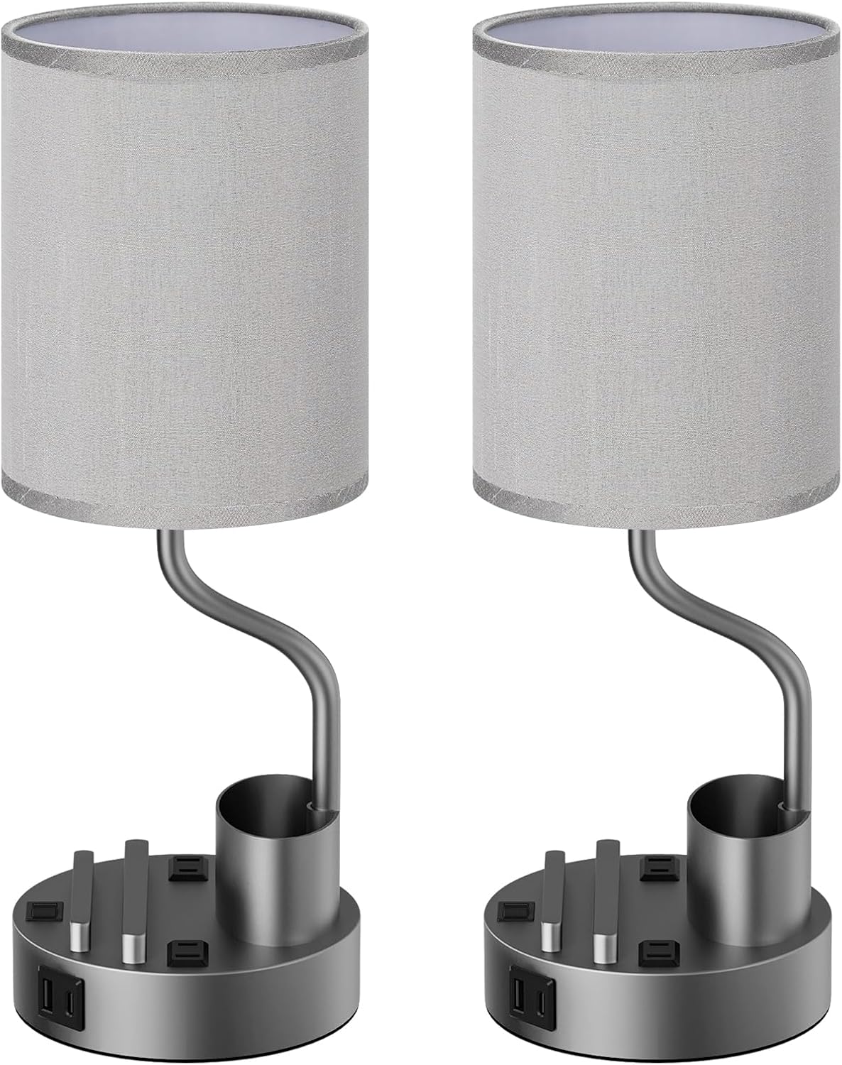 Set of 2 Bedside Table Lamps with USB & AC Outlet - 3 Color Temperatures, Desk Light & Phone Stand for Bedroom, Living Room, Office