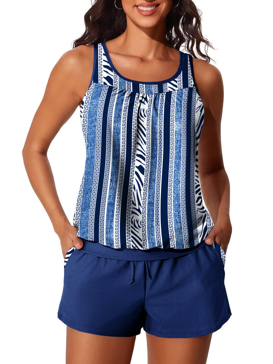 Summer Mae Womens Tankini Swimsuits Two Piece with Pockets Blue Vertical M