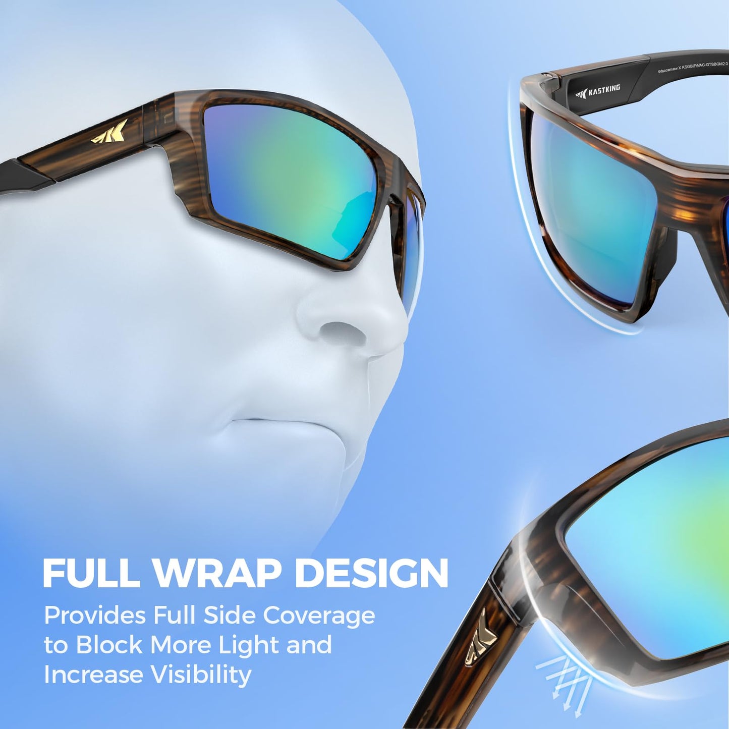 KastKing Waccamaw Bifocal Polarized Sunglasses, Bifocal x2.0 Magnifications, Polycarbonate Lenses, Full Wrap Frame Design, Sports Reader Sunglasses for Men & Women, UV400 Protection