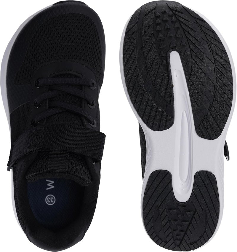 WHITIN Kids Wide Toe Box Running Shoes for Boys Girls Tennis Athletic Zero Drop Sneakers Size 3 Width Gym Sports Barefoot Breathable Youth Walking Black White 36