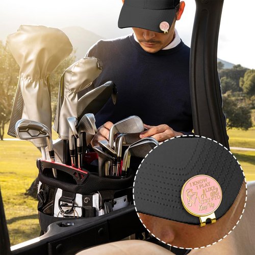 Hafhue I Know I Play Like A Girl Try to Keep Up Pink Gold Golf Ball Marker with Magnetic Hat Clip Stainless Steel-Great Gift for The Golfer with a Sense of Humor and Perfect for The Golf Course