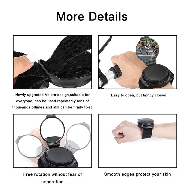 2 Pcs Bicycle Rearview mirror wristband,360° Wristband Bike Rear View Mirrorwrist Guard Cycling Rear View Mirror,Adjustable Road Side Mountain Bike Mirrors Safe Rearview Mirror Accessories