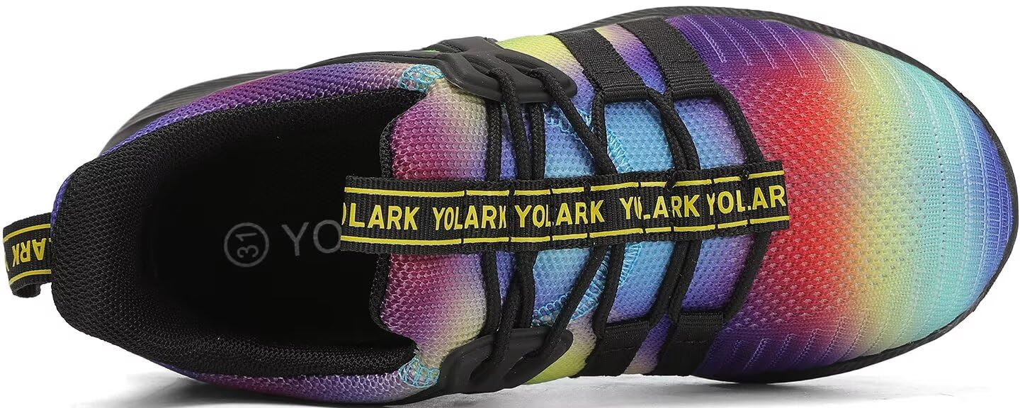YOLARK Boys Girls Sneakers for Kids Non-Slip Tennis Shoes Fashion Lightweight Breathable Running Sport Athletic(Rainbow Little Size 12.5)