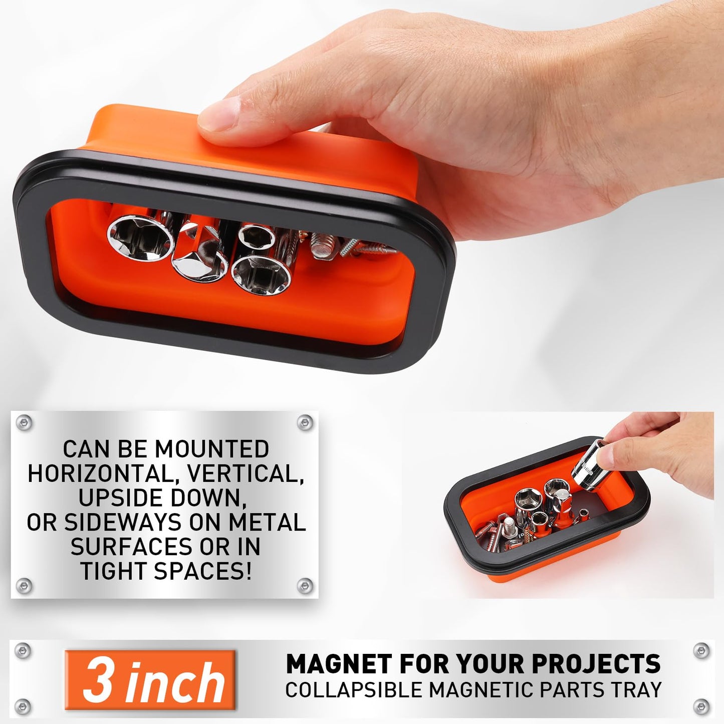 HORUSDY 4 - PIECE Magnetic Pickup Tools Kit | Extendable Telescoping Magnet Pick Up Tool Set 7-30.5” & 5-25” | Bend-It Flexible Magnetic Sweeper | Collapsible Parts Tray for Garage Workshop Yard