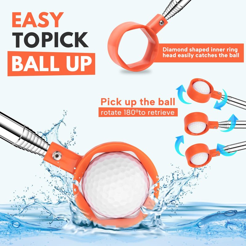 montela golf Ball Retriever Telescopic 9/12FT Golf Ball Water Retrievers Aluminum Alloy Golf Ball Grabber Golf Ball Retriever for Water Golf Accessories Golf Gift for Men (12FT-1)