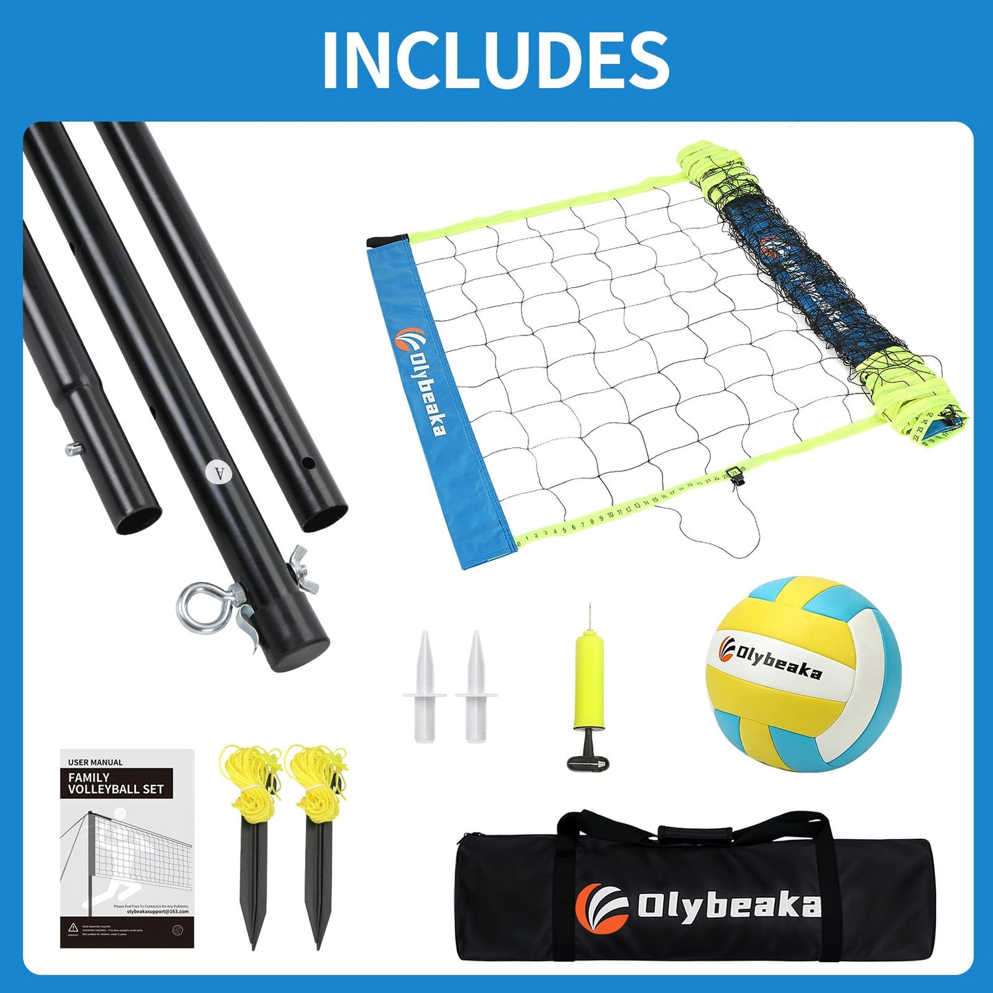32ft Regulation Size Portable Outdoor Volleyball Net Set System for Backyard Beach with Height Adjustable Poles, PU Volleyball and Pump, Carry Bag, Boundary Line - Easy Set Up & Anti-Sagging
