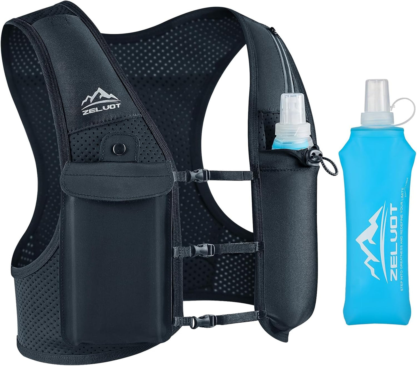 Zelvot Running Vest - Adjustable Hydration Backpack with 500ml Soft Flask | Lightweight & Reflective for Men & Women