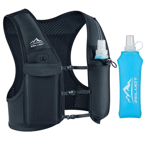 Zelvot Running Vest for Women Men, USA Original Patent, Adjustable Chest Straps Running Hydration Vest with 500ml Soft Flask, Lightweight Breathable Reflective Running Vest for Marathon (Black, M/L)