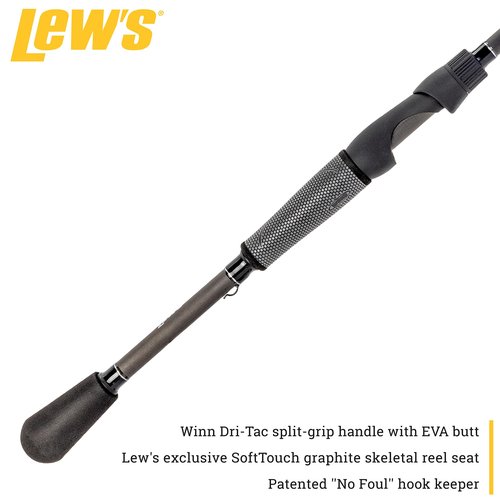 Lew’s TP2 Spinning Fishing Rod, 6-Foot 6-Inch 2-Piece HM45 Graphite Rod, Medium Power Fast Action, Winn Dri-Tac Split-Grip, SoftTouch Reel Seat