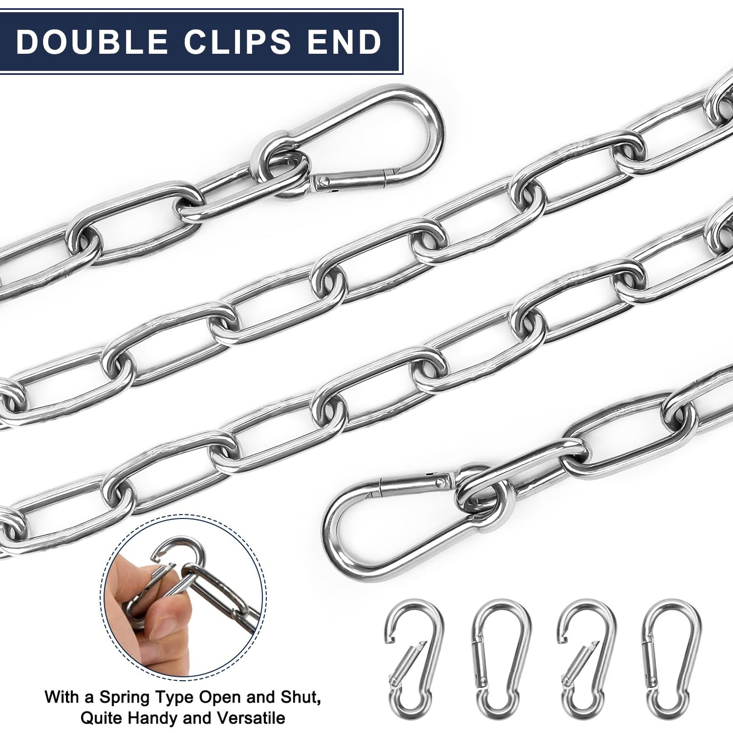 2 Pack Outdoor Fence Gate Chains, 5/32 x 36 Inch Mental Chain Fence Lock with Spring Hooks Easy to Open and Close, Silver Safety Gate Chain Link for Livestock, Ranch, Barn Urkupoo (Extended)