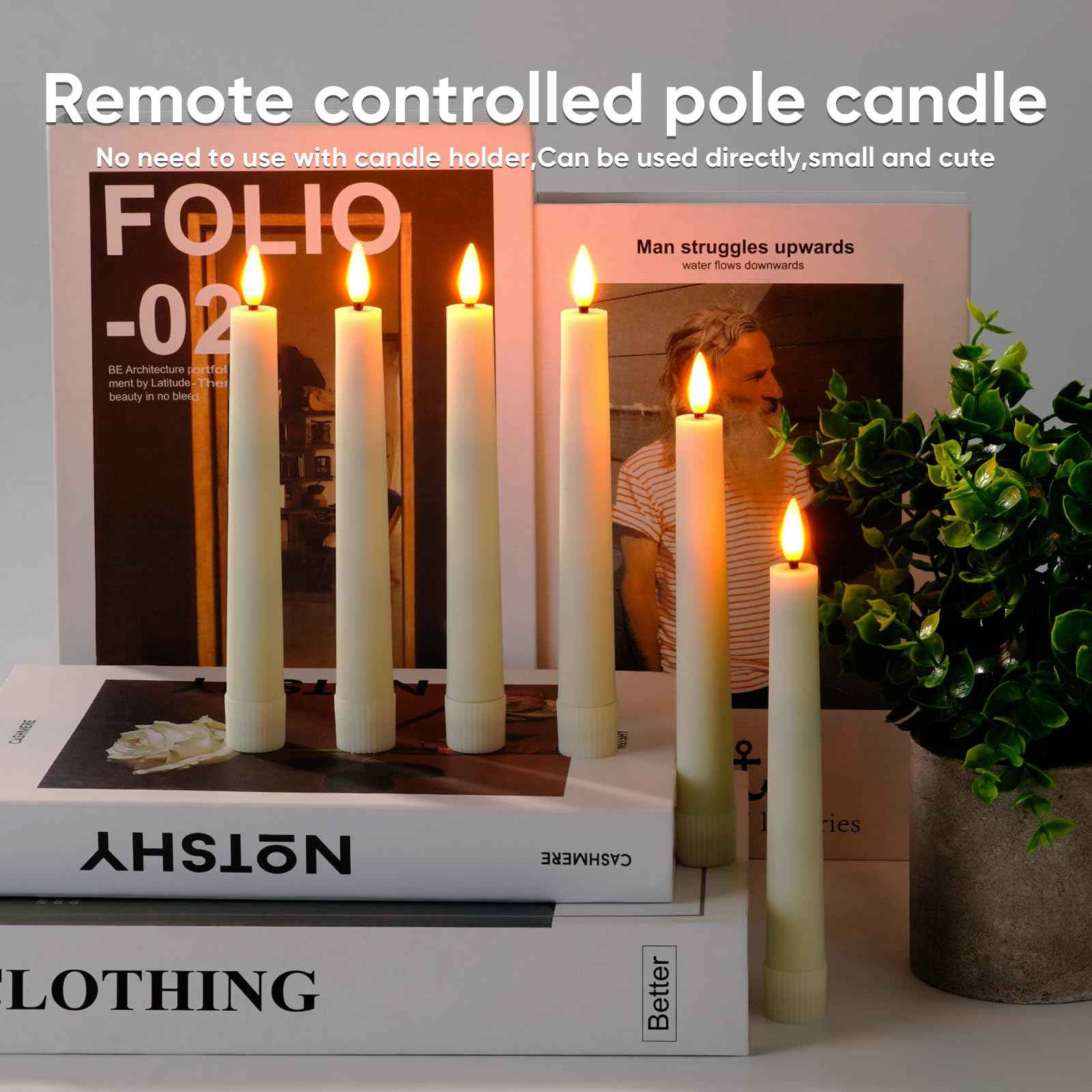 Homemory 6.7 Inches Flameless Taper Candles with Remote Timer Dimmer, Led Flameless Candlesticks Short Taper Candles, Flickering Battery Operated Candlesticks for Xmas Wedding Home Decor, Ivory, 6 Pcs