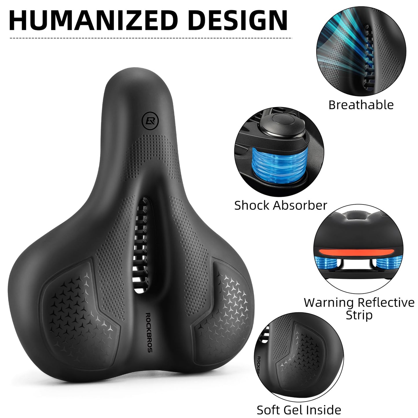 ROCKBROS Comfort Bike Seat - Universally Comfy Gel Bicycle Seat Fits Stationary, Mountain, and Cruiser Bike Saddles - Easy Assembly Tools Included