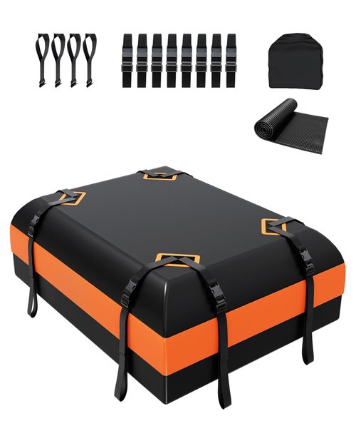 DEEAGLE Rooftop Cargo Carrier 15 Cubic Feet – Car Roof Cargo Bag for Vehicles Without Roof Rack – Waterproof Soft Car Top Carrier with Non-Slip Mat, 4 Door Hooks & 8 Reinforced Straps
