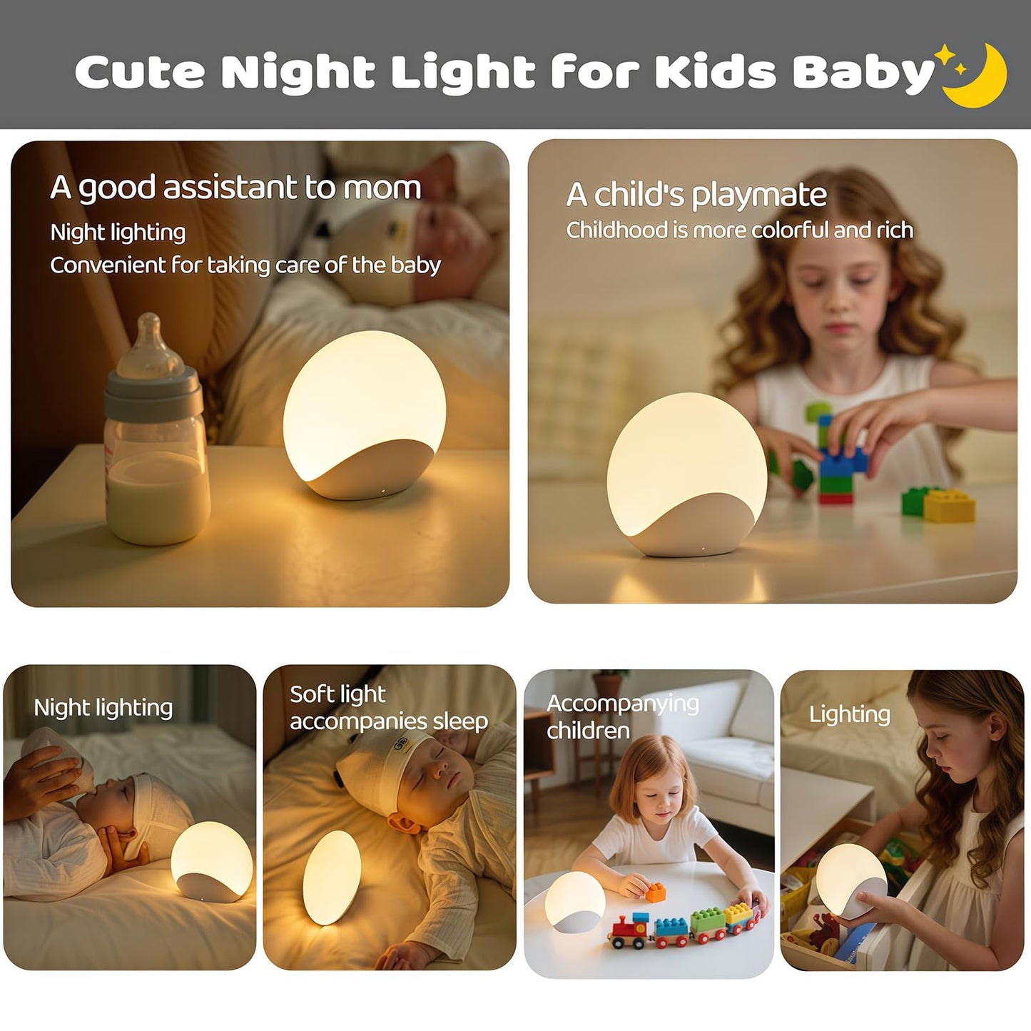 IYT Night Light for Baby,Kids Egg Light Stepless Dimming Touch Night Lamp,7 Colors Dimmable Eye Friendly Silicone Touch Lamp for Breast Feeding,Toddler Kids Bedroom Light,30 Min Hour Timer,BPA Free