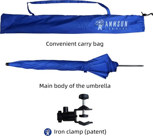 AMMSUN XL Chair Umbrella - Adjustable 47-Inch Portable UV Protection | 360-Degree Swivel, Blue, 2-Pack