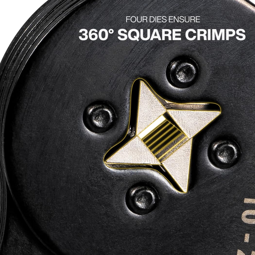 Klein Tools 34055 Ferrule Crimping Tool, Square Crimper Pliers for 10 to 22 AWG Wire Terminals, Built-In Adjustable Ratchet, for Electrical Work