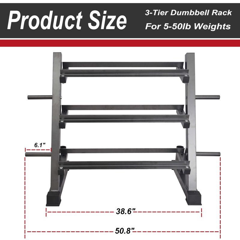 VIODEX 3 Tier Multifunctional Dumbbells Weights Barbells Rack, 1100 lbs Weight Capacity (Rack Only)