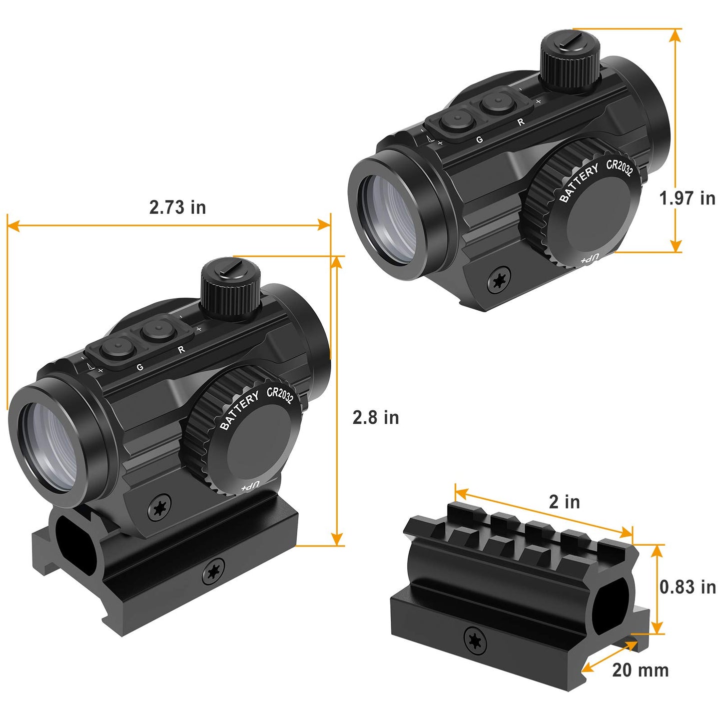 Feyachi RDS-36 1x22mm 5 MOA Red & Green Dot Sight Red & Green Dot Scope with 0.83” Riser Mount Absolute Co-Witness Height