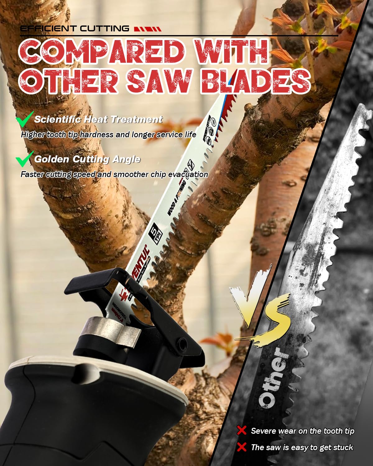 Wood Pruning Reciprocating Saw Blades,9 Inch Pruning Blades for Reciprocating Saw,Durable High Carbon Steel Reciprocal Saw Blades for Fast Tree Pruning & Wood Cutting (5 Pack/5TPI)