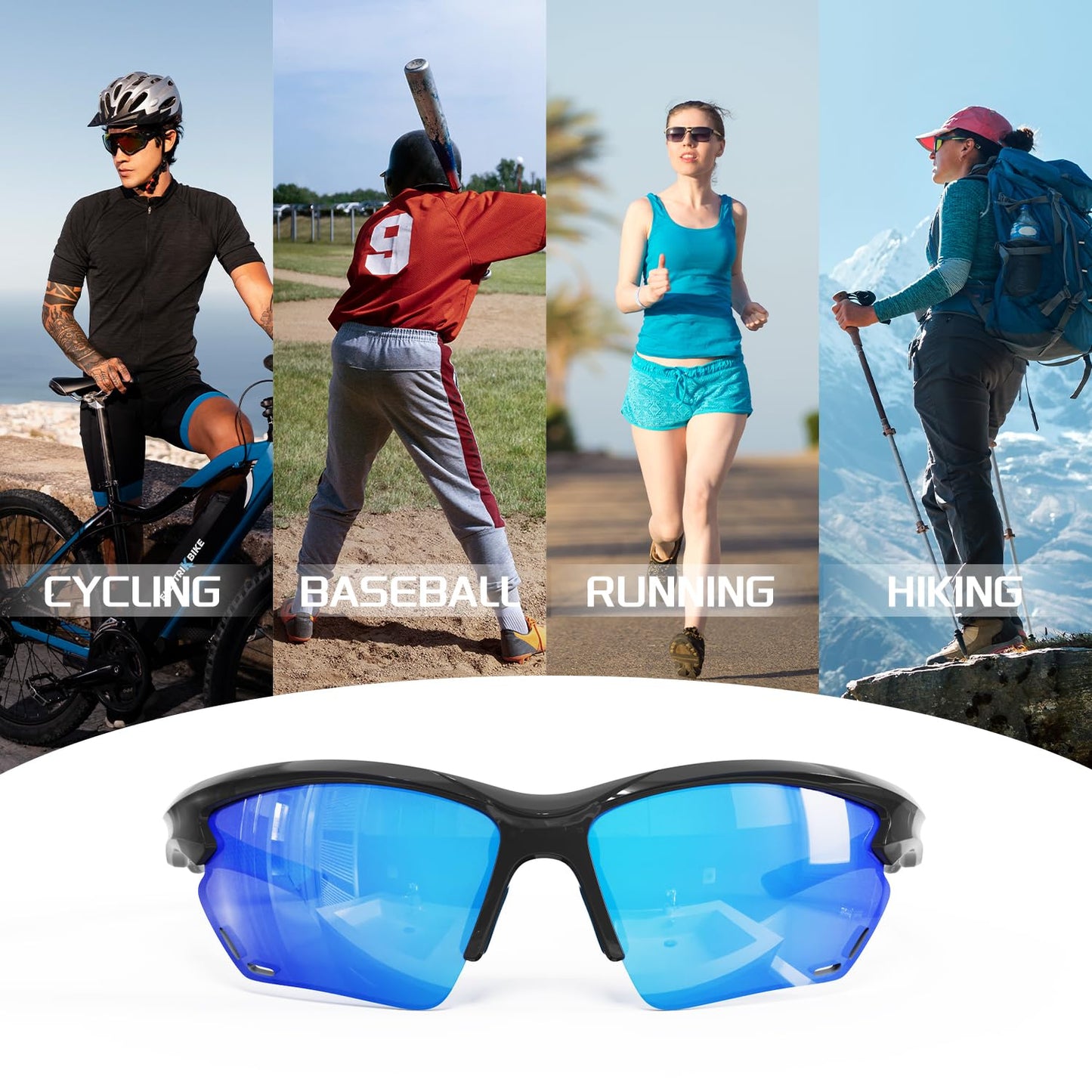 Polarized Sports Sunglasses for Men Women, Idea for Baseball Cycling Fishing Running Driving Golf Motorcycle silver Glasses TR90 Unbreakable Frame