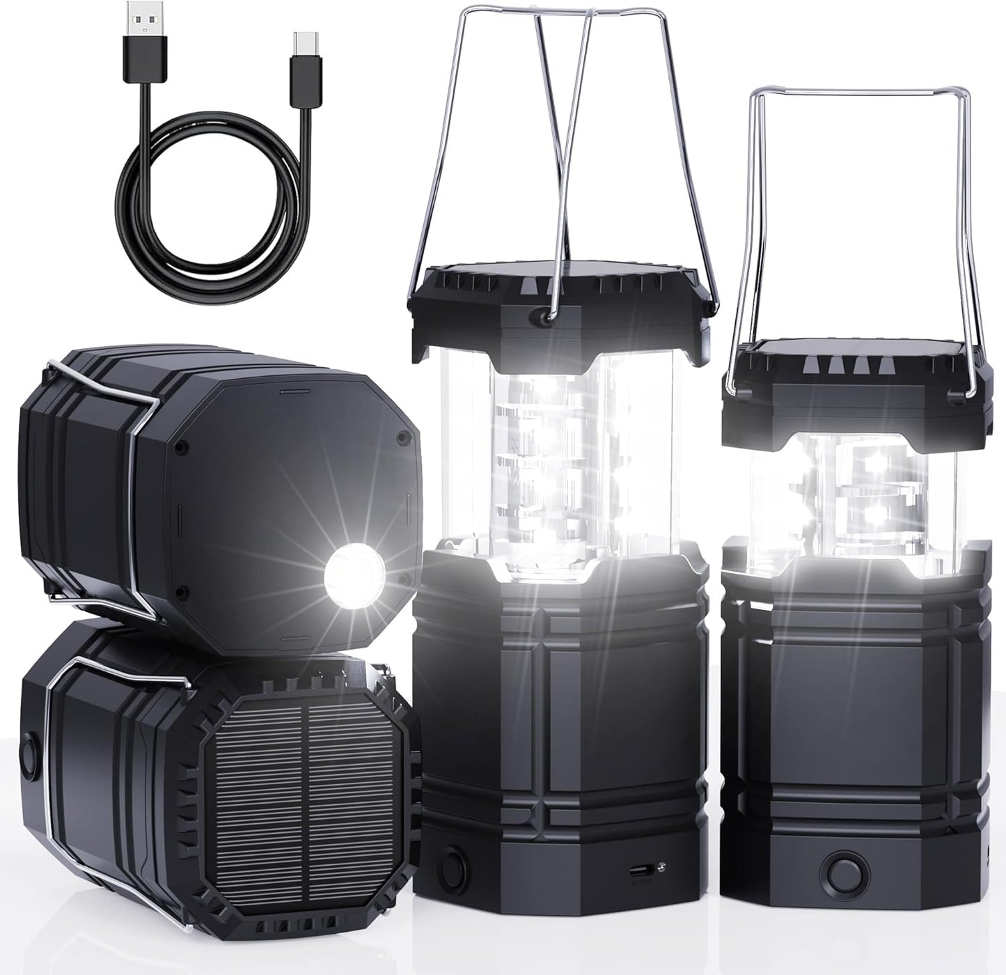Skiennix Rechargeable Emergency Lanterns - USB-C & Solar Backup | 4 Pack, 1600mAh, 30H Runtime, Compact for Camping