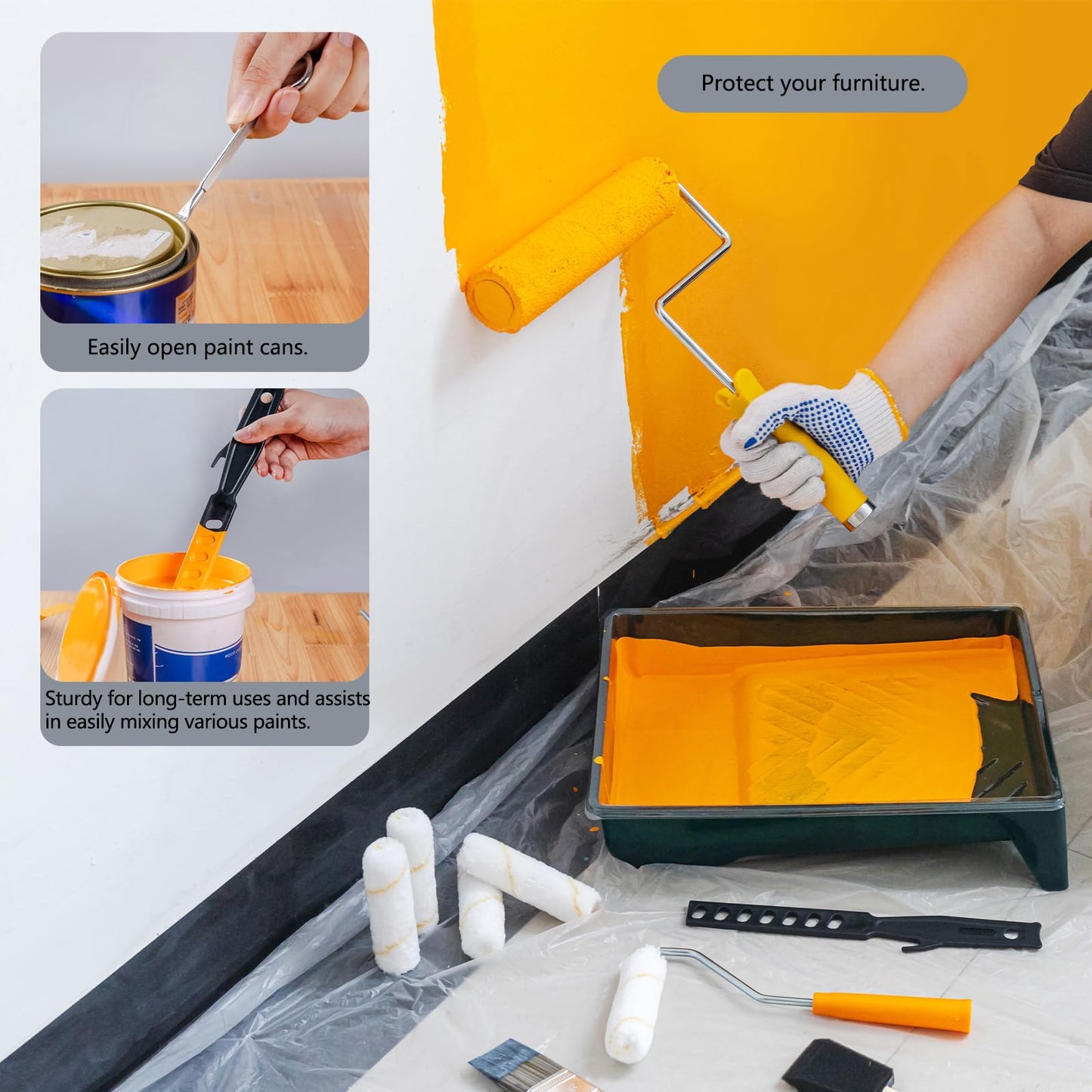 YiBaiBrush Paint Roller Kit, 18 Pack Paint Roller Set, 9 Inch Paint Roller, 4 Inch Paint Rollers with Frame, Paint Brushes for Walls, Paint Tray with Liners, Paint Supplies for Painting Walls