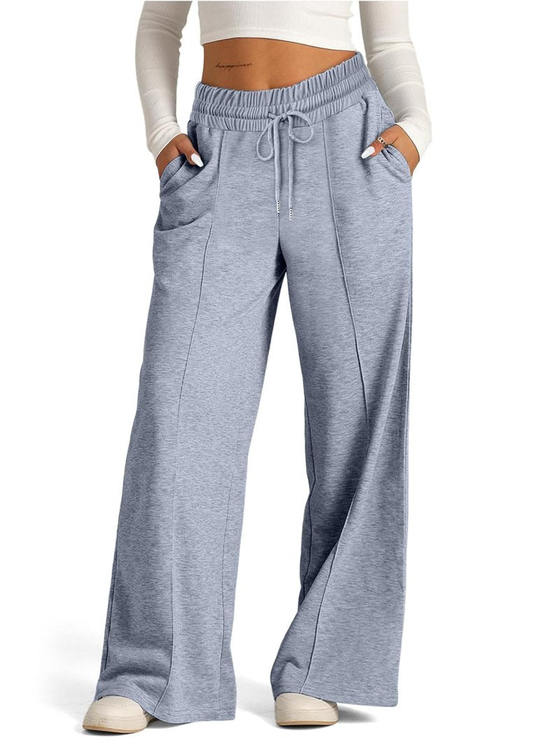 SOFIA'S CHOICE Women's High Waist Drawstring Sweatpants with Pockets Loose Straight Leg Lounge Pant Grey-N Large