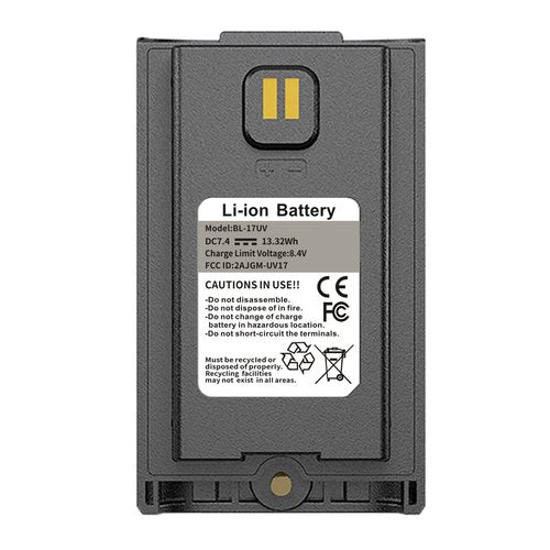 BAOFENG 2 Pakcs UV-17R Battery Original BL-17UV Enlarge 1800mAh USB-C Charging Rechargerable DC7.4V 13.32Wh Li-ion Battery