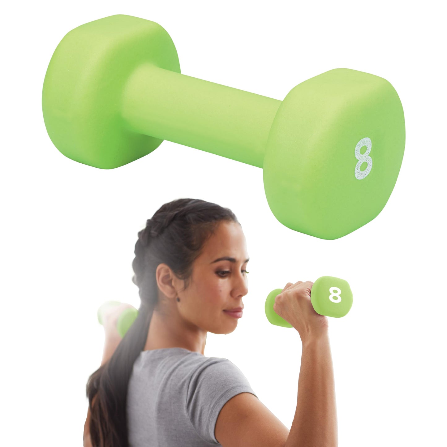 Gaiam Dumbbell Hand Weight (Sold in Singles) - Neoprene Coated Exercise & Fitness Dumbbell for Home Gym Workouts and Strength Training - Free Weights for Women and Men (8lb, Green)