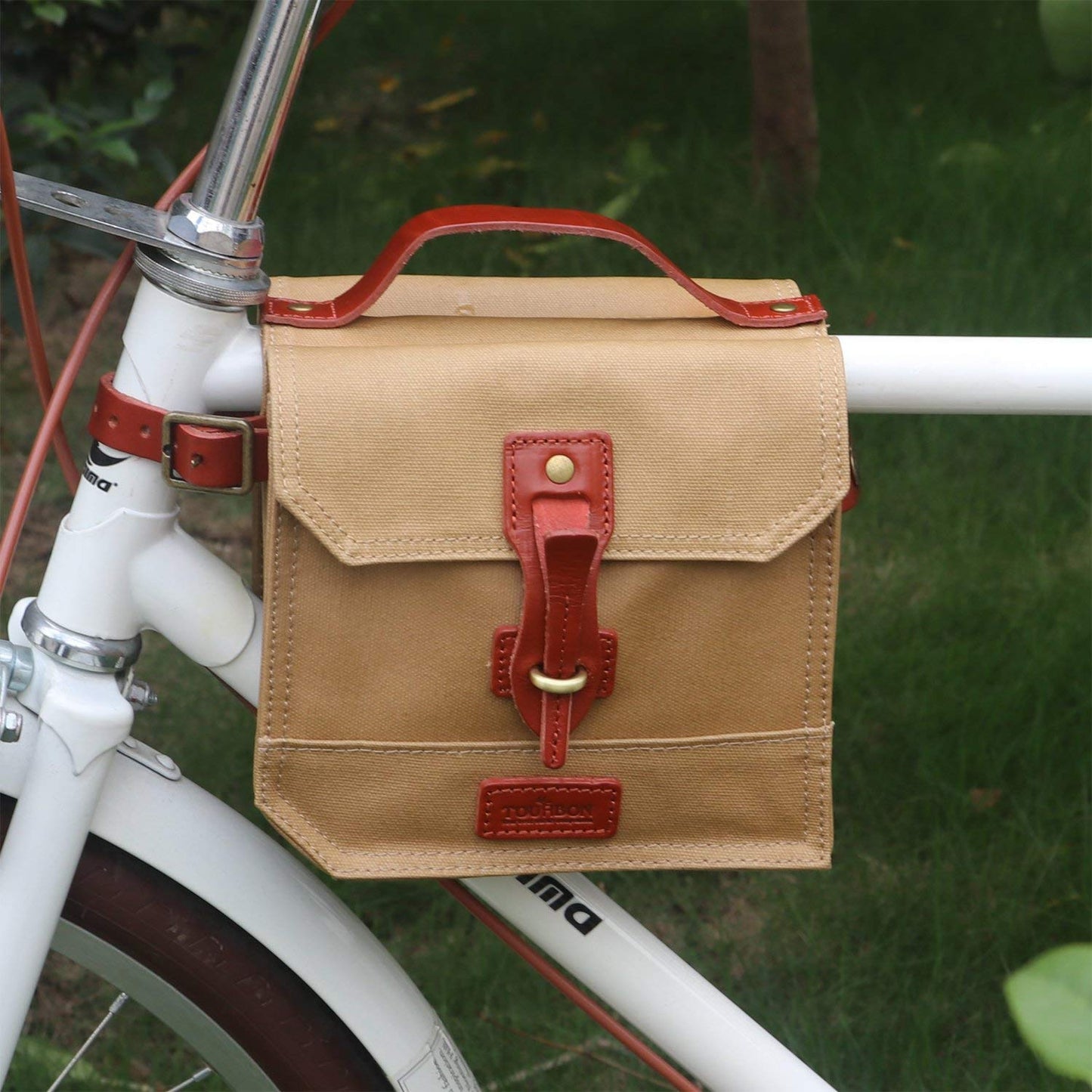 Tourbon Canvas Bicycle Bike Front Top Tube Frame Pannier Bag (Khaki 2)