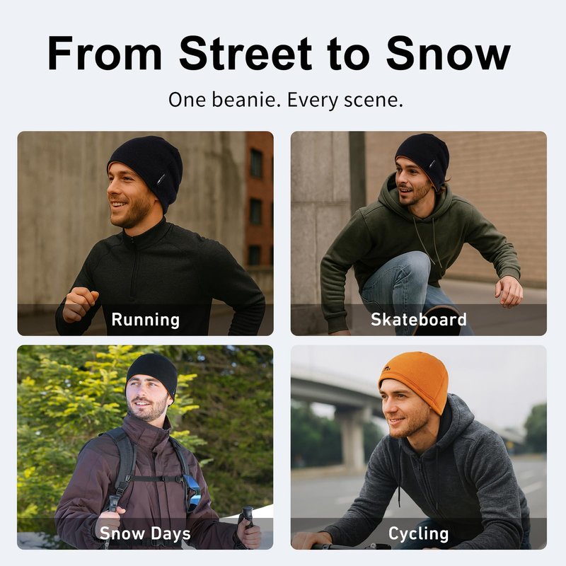 TOP-EX DryKnit Waterproof Reversible Wool Beanie Hat for Men Winter Knit Skull Cap Fleece Lined Windproof Watch Cap Gift for Dad Christmas Outdoor Work Ski Running Warm Black XL/XXL