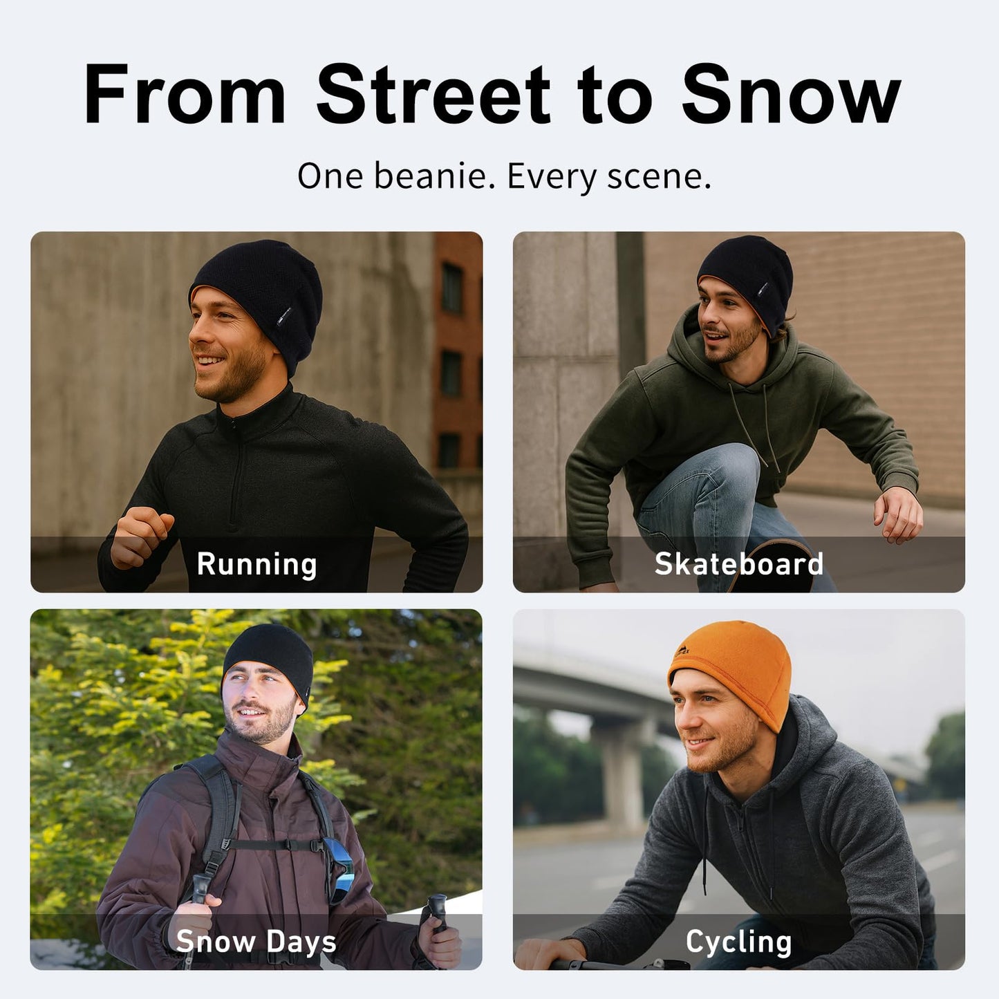 TOP-EX Reversible Wool Beanie Hat for Men Winter Outdoor Work Ski Running Warm Knit Skull Cap Fleece Lined Windproof Watch Cap Gift for Dad Christmas Black M/L
