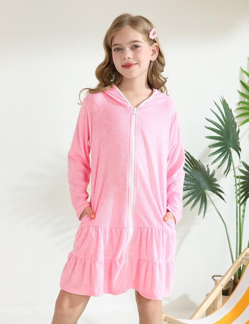 LUCKYGAL Girls Swim Cover-Up - Long Sleeve Terry Swimsuit for Beach & Pool Fun | Stylish & Comfy
