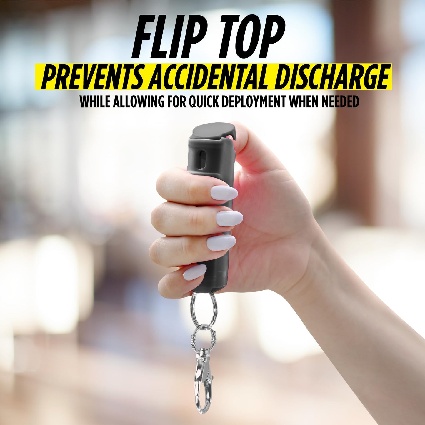 Pepper Spray Keychain Flip Top Safety, Police Strength Keychain Pepper Spray for Women, Men, 16 ft Range, Finger Grip for More Accurate, Quick Release Keychain for Easy Carry, Fast Access