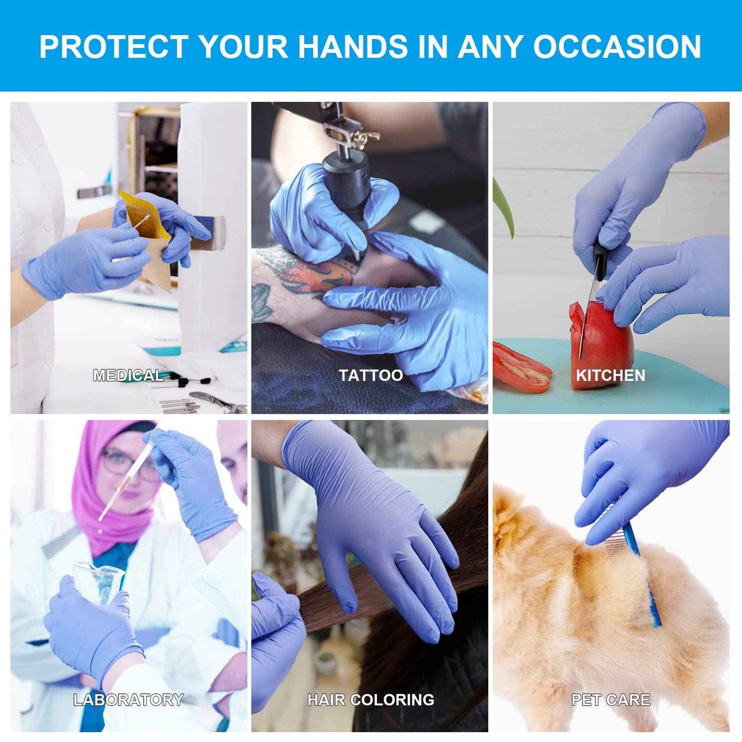 FINITEX Disposable Nitrile Exam Gloves 1000 PCS - 3.2mil Ice Blue Powder-free Latex-Free Examination Home Cleaning Food Gloves (M)
