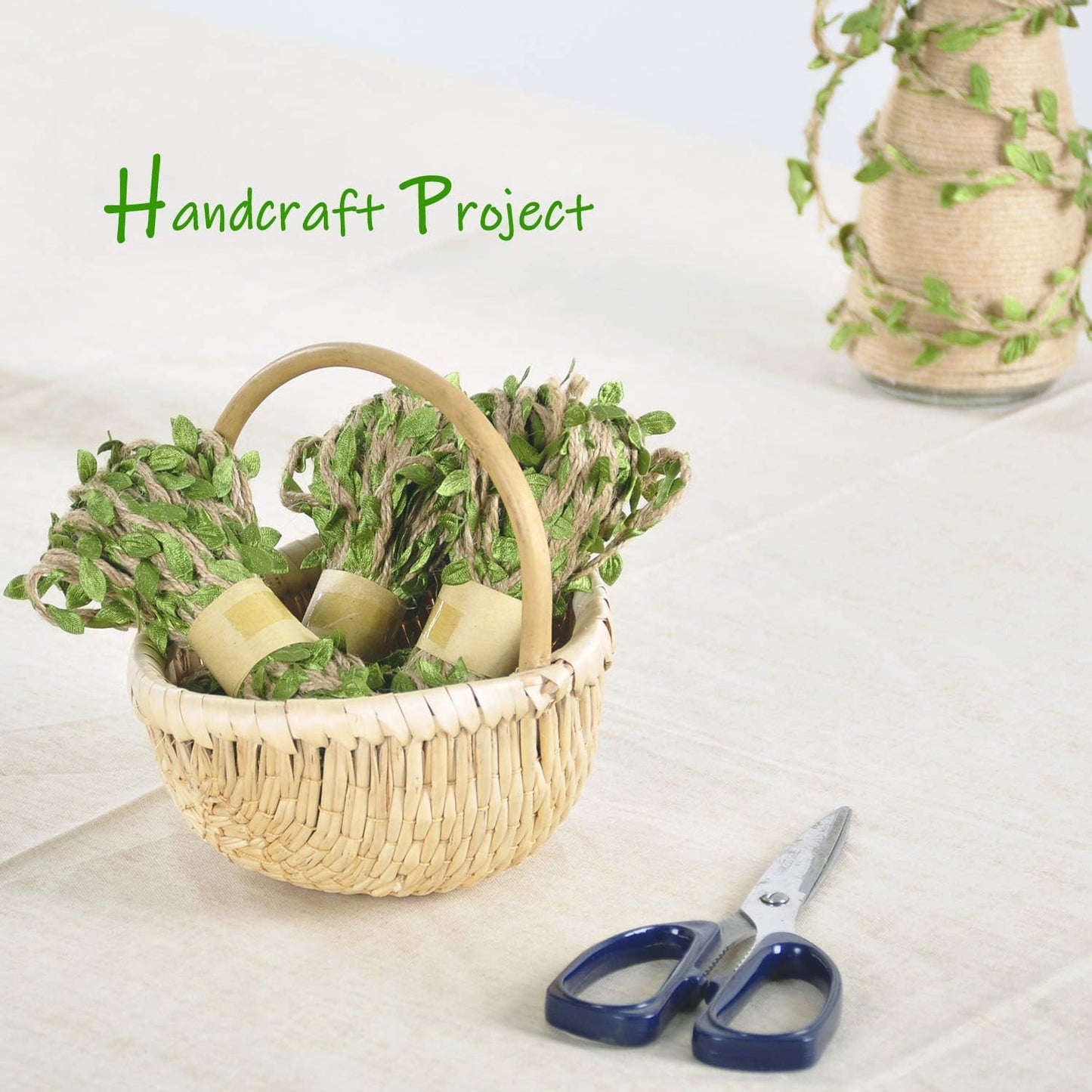 Naidiler 32 Ft Burlap Leaf Ribbon Twine for Crafts for Safari, Jungle, Fairy Party, Woodland Baby Shower, Enchanted Forest Decorations Vines Decor