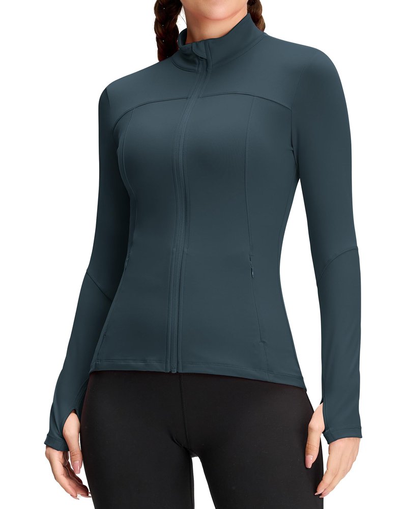 QUEENIEKE Womens Running Jacket Athletic Workout Jackets Track Full Zip Up Gym for Women Yoga Top Nurse Align Slim Fit Sport bbl Scrub Jacket Long Sleeve Sweater Dusty Blue X-Small