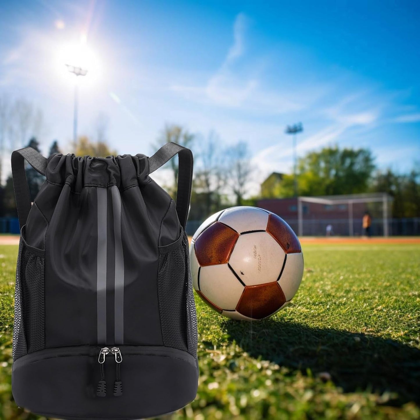 Skiennix Drawstring Backpack - Water Resistant Sports Gym Bag with Shoe Compartment | Ideal for Men & Women