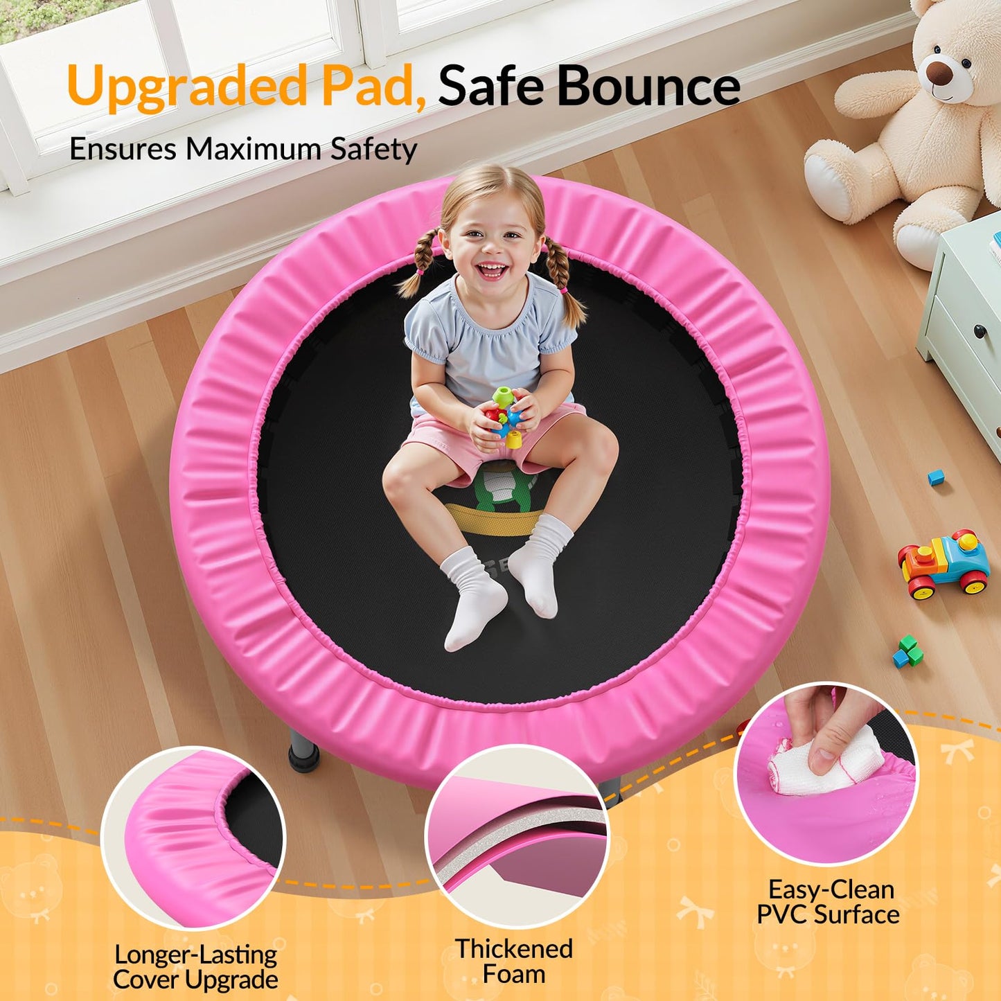 BCAN SP1 36'' Kids Toddler Trampoline Indoor, Foam Handle | FED Fitness