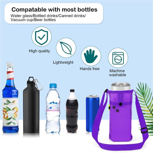 Mumufy Mesh Water Bottle Sling Holder with Adjustable Strap Crossbody Bottle Sleeve Carrier with Pouch for Outdoor Activities(Fresh,16 Pcs)