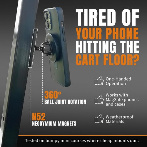 DESERT FOX GOLF Magnetic Phone Mount - Ultra Strong Magnetic Golf Cart Phone Holder - 360° Rotation - Secure No-Slip Grip - Instant GPS, Music, and Scoring App Access