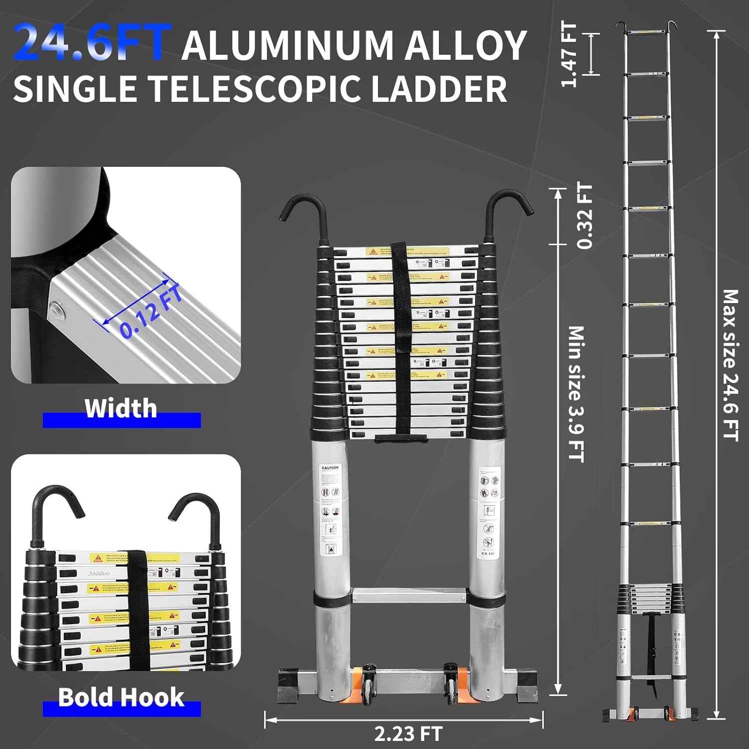 8.5 FT Telescoping Ladder - Lightweight Aluminum Extension Ladder with Stabilizers for Home & RV Travel