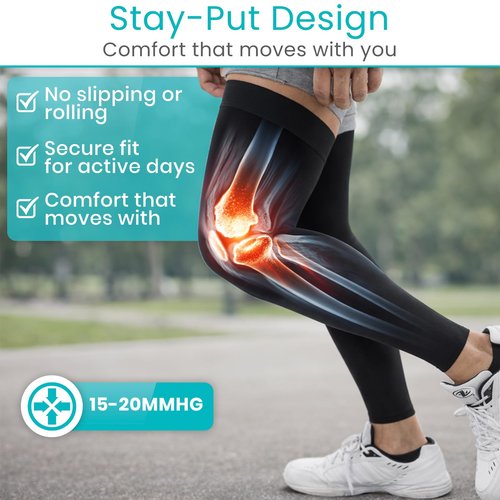 Vive Full Leg Compression Sleeves for Men & Women (Pair) - Knee, Calf, & Thigh Support Brace Wrap for Basketball, Football, Wrestling - Footless Long Running Accessories for Shin Splints (Large)