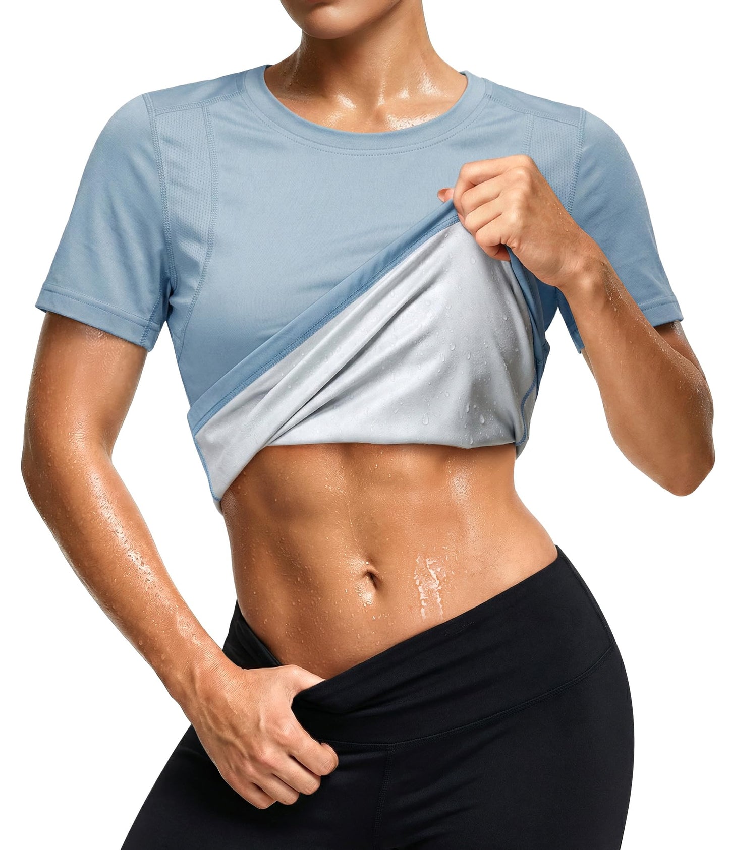 Junlan Waist Trainer for Women - Sauna Sweat Vest for Women Working Out(Light Blue, Large)
