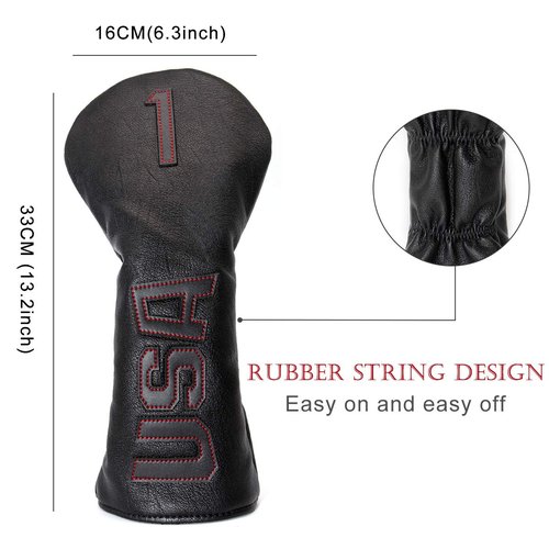 Golf Driver Head Covers,1 Wood Driver Head Cover,Golf Wood Headcovers USA in Black Thick Synthetic Leather Well-Made Durable Easy on Off Club Protective for Taylormade Titleist Callaway