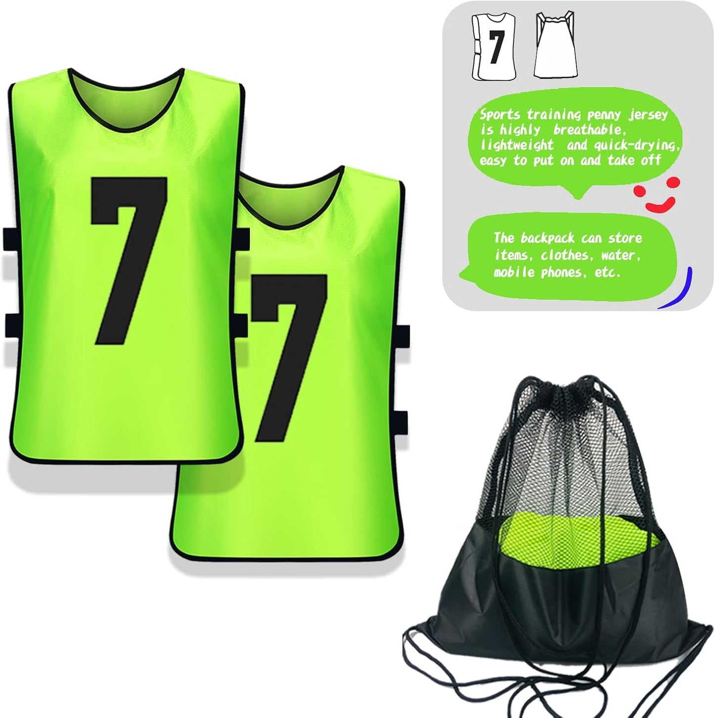 Skiennix Scrimmage Training Vests - 12 Pack Numbered Pinnies for Adult & Youth Soccer Practice